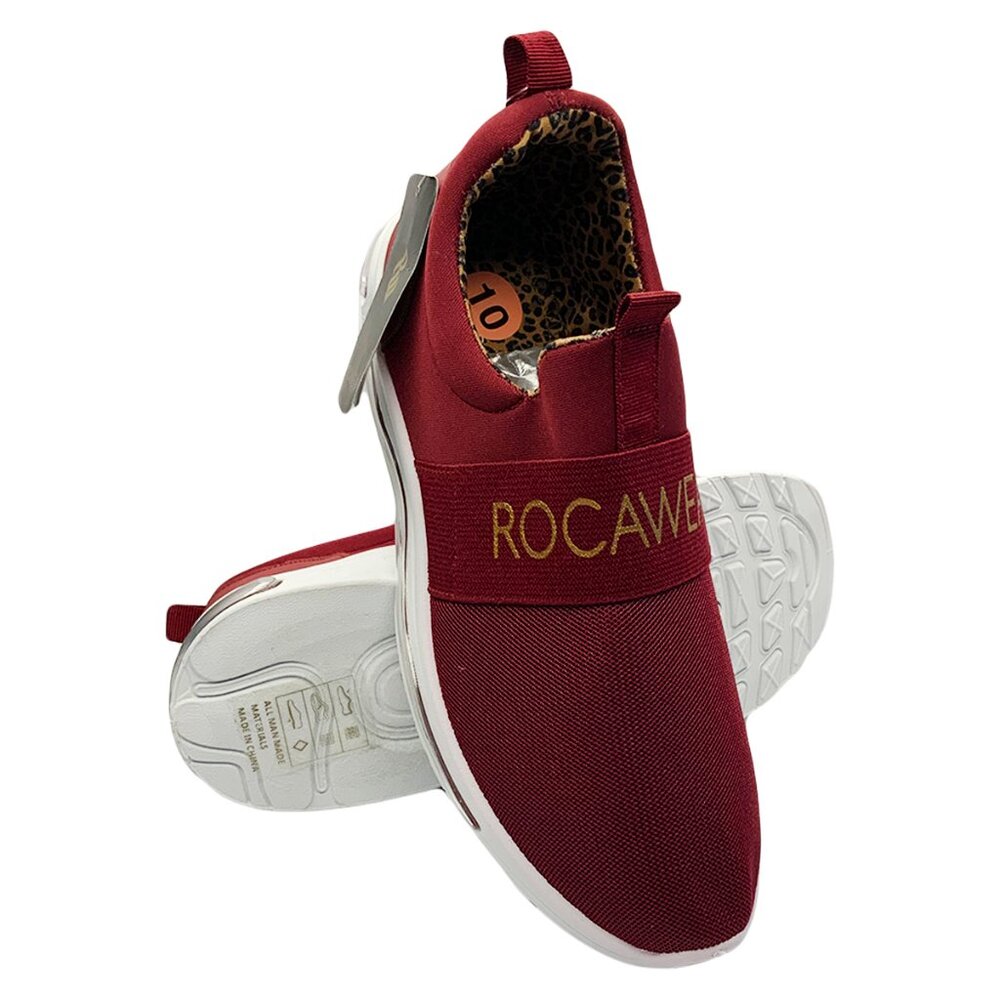 NWT ROCAWEAR AUTHENTIC WOMEN'S WINE KNIT ANIMAL PRINT SLIP ON SNEAKERS SIZE 10